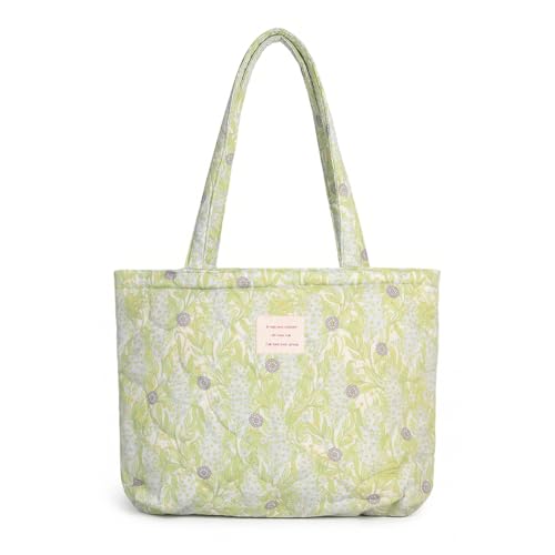 Image of Floral Quilted Cotton Shoulder Bag for Women Medium Size Handbag Large Capacity Thickened Design Tote