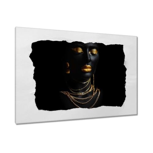 Peinture imprimée sur toile 120 x 80 cm Maquillage doré et chaînes dorées pour décoration murale