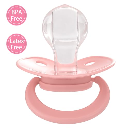 Image of Adult Sized Pacifier Bigshield : Replacement Silicone Paci Big Teat for Anxiety Release - Orthodontic Binky Taken Apart and Re-Assembled Pink