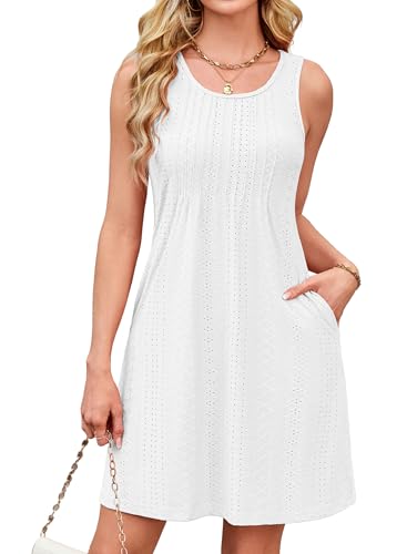 Image of Kikibell Womens White Dress Women's Summer Casual Loose Sleeveless T Shirt Dress Coverup White L