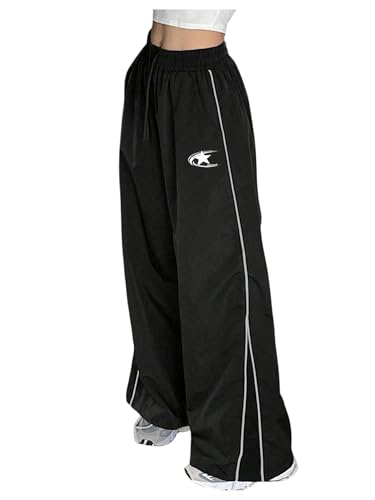 SHENHE Girl's Wide Leg Track Pants Side Stripe Drawstring High Waist Workout Baggy Pants
