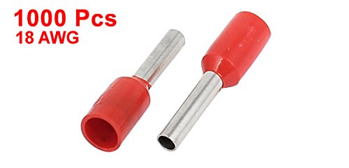 Sourcingmap 1000Pcs E1008 Insulated Cord End Terminal Wire Ferrules Pin 18AWG, plain red - Image 3