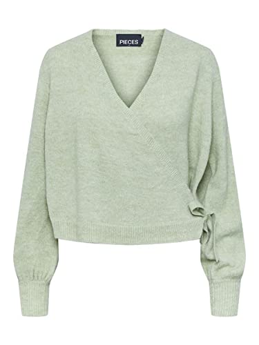 PIECES Damen Pccelic Wrap Knit Bc Pullover, Swamp, M EU