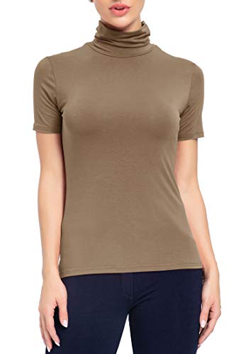 Image of AUHEGN Women's Long Sleeve Short Sleeve Lightweight Turtleneck Top Slim Fit Pullover T-Shirt (S-XXL)
