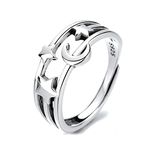 Bague réglable en argent 925 étoile et lune pour femme