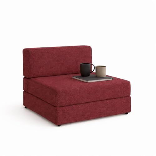 Image of PUM PUM Foldable Sofa Cum Bed | EPE Foam 2 Seater Floor Sofa | Premium Jute Fabric | Space-Saving Furniture for Living Room & Bedroom |36 Inch Width,Maroon