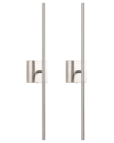 KDG Cordless Wall Sconces Set of 2, Wireless 5200mAh Rechargeable Battery Operated LED Wall Lamps with Remote, 360° Rotate Lightings for Wall Painting, Bedroom, Hallway, Night Light 23.6 inch (Nickel)
