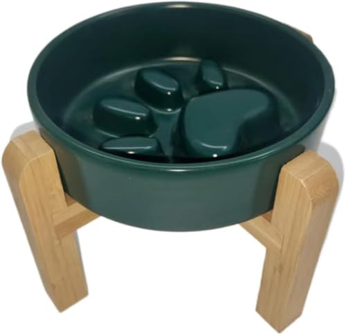 YAKINO 早食い防止ボウル スタンド付き 滑り止め 犬 食器 嘔吐防止 犬 ご飯台 首負担軽減 犬 餌入れ 陶器製 フードボウル 犬 大容量 陶器製早食い防止皿 ローズ 早食い防止 犬 えさ入れ 高さ傾斜 犬食器の台 小型犬 中型犬 大型犬 (マットグ