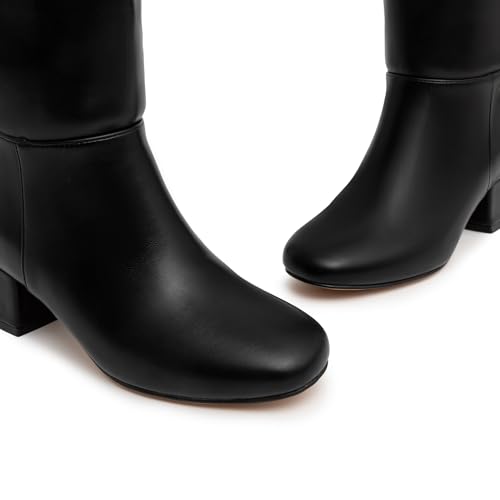 Athlefit Knee High Boots for Women Chunky Low Heel Fashion Round Toe Tall Boots4