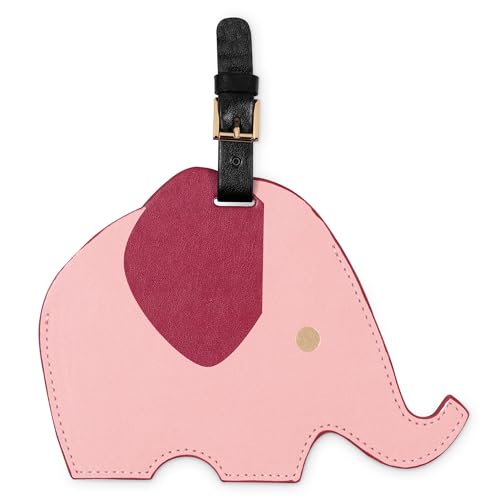 kate spade new york Round Red Vegan Leather Luggage Tag for Women Durable Suitcase ID Tag (Elephant)