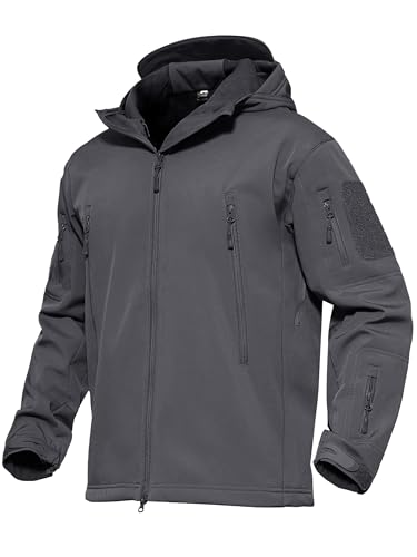 KEFITEVD Men's Military Tactical Soft Shell Jackets Winter Fleece Jacket Hiking Coat, Gray, XL