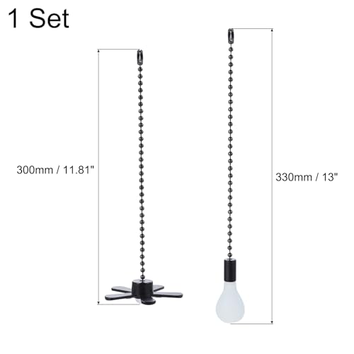 Image of uxcell 13 Inch Ceiling Fan Pull Chain Extender Sets, 2 Pcs Beaded Ball Fan Pull Chain with Decorative Light Bulb and Fan Cord for Ceiling Light Lamps Fan, Black
