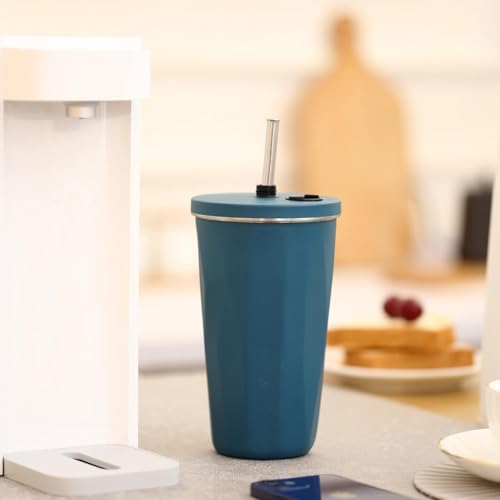 Image of YELONA 600 ml Vacuum Insulated Tumbler with Retractable Straw | Stainless Steel Portable Mug for Hot & Cold Beverages | Leak-Proof, Twist-Off Lid Flask for Coffee, Tea, Juices & More - Opal Green