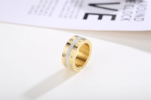 Yikoxi Anxiety Fidget Ring Love Friendship Gold Rings For Women 14K Gold Plated Titanium Steel Dainty Cubic Zirconia Rings Stacking Bands 3 In 1 Spinner Rings For Men Valentines Day Mother'S Day Christmas Day Best Gifts thumb #8