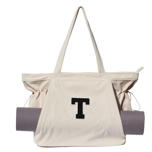 ESVAN Corduroy Yoga Tote Bag Gifts for Women Drawstring Everyday Valentines Gifts for Office Workout Travel Carryall Pilates Gym and Vacation