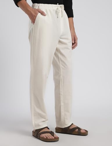 Image of FYLTR Men's Cotton Linen Summer Pants with Elasticated Drawstring Waistband | 4 Pocket Styling | Relaxed Fit | Comfortable Pants for Men