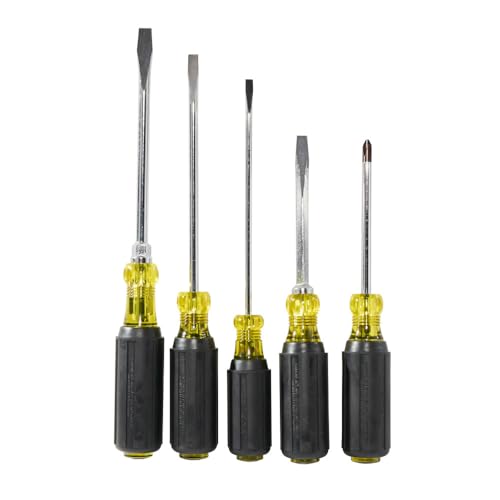 Image of Klein Tools 85075 Screwdriver Set, Made in USA, Slotted and Phillips Screwdrivers with Cushion-Grip Handles and Tip-Ident, 5-Piece