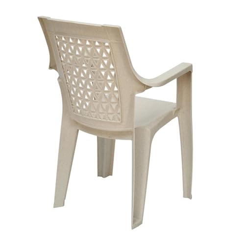 Image of Nilkamal Elevate Plastic Chair with Arm | Set of 4 | Stackable Chair | for Living Room, Bed Room, Kitchen, Balconies, Outdoor | Marble Cream