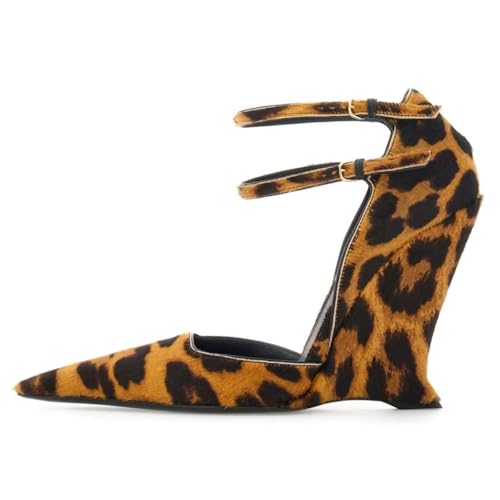 Closed Pointed Toe Wedge High Heels Pumps for Women Double Ankle Buckle Strap Patent Leather Sandals Fashion Wedding Bride Shoes