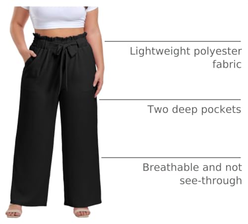 Image of OLRIK Women's Plus Size Pants Adjustable High Waisted Wide Leg Palazzo Pants Casual Trousers with Pockets Spring Clothes