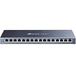 TP-Link TL-SG116 16-Port Gigabit-/Netzwerk Switch (32Gbit/S Switching-Kapazität, geschirmte RJ-45 Ports, Metallgehäuse, IGMP-snooping, Unmanaged, Plug-und-Play, lüfterlos) blau Metallic