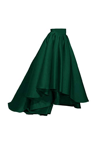 Women’s High Low Satin Skirts Pleated Skirts A Line Elegant Prom Party Skirt with Pockets