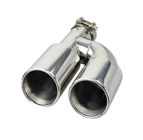 Tuyau d'échappement universel double embout type H en acier inoxydable argenté 63mm