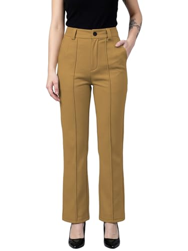 Image of Women's High Waist Formal Straight Fit Trousers Premium Stretch Office Pants Front Pleated Design Smart Workwear Bottom for Office, Casual & Business Wear