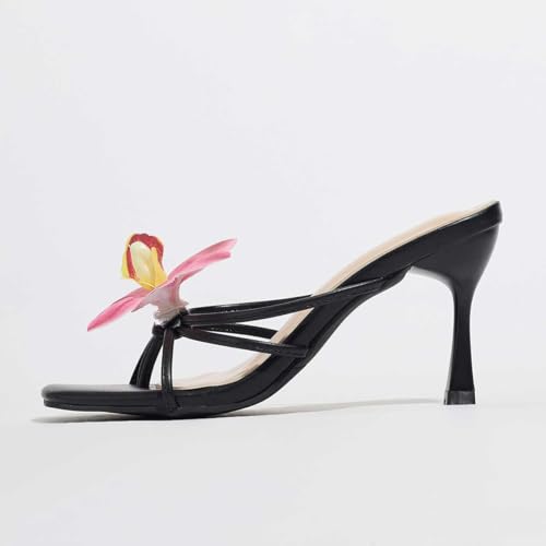 Elegant High-Heel Slide Sandals with Crisscross Straps & Pink Flower Decoration for Women - Stylish & Comfortable for Weddings Parties Formal Dinners 6