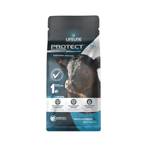 Image of ANNUSO LIFELINE Protect Colostrum Supplement for Calves, 1lb Bag - 50g Globulin Protein per Feeding - 20% Added Fat and Carbohydrates - Immune and Energy Support for Newborn Calves