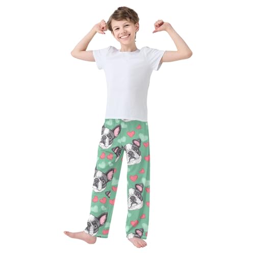 Bulldog Heart Boys Pants Boys Athletic Pants Long Pant for Boywith Pockets Wide-Leg Size 6-14Y3