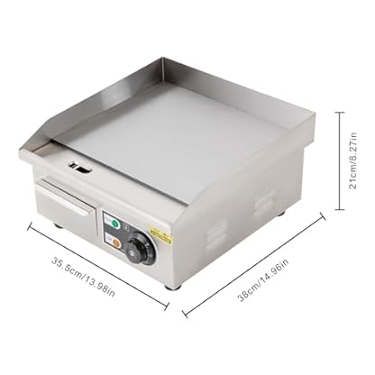 Elektrogrill Grillplatte Elektrisch Tischgrill Edelstahl Deluxe Elektrische Griddle mit 2* Schaufel+2* Ölbürsten, 2000W 50°C-300°C, 14x14 Zoll Kochfläche für Restaurants, Küche, Gewerbe, Haushalt – Bild 6