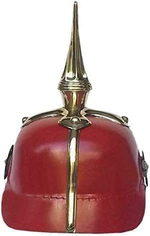 Medieval Imperial German Brass Spiked Pickelhaube Officer Helmet- Red Leather & Brass by Network India