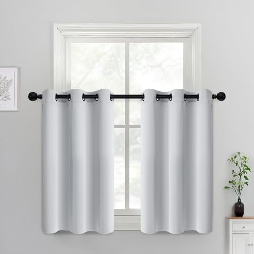 Yakamok 36 Inch Length Room Darking Curtains for Bedroom, Light Blocking Drapes Room Darkening Thermal Insulated Solid Grommet Panels for Living Room(38Wx36L, Greyish White, 2 Panels)