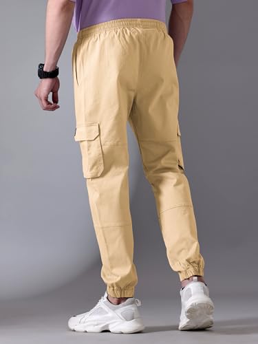 Image of Beyoung Cotton Regular Fit Heavy Gauge Cargo Joggers for Men | Ribbed Hem | Spacious Pockets | Track Pants | Elastic Waistband | Cargo for Men