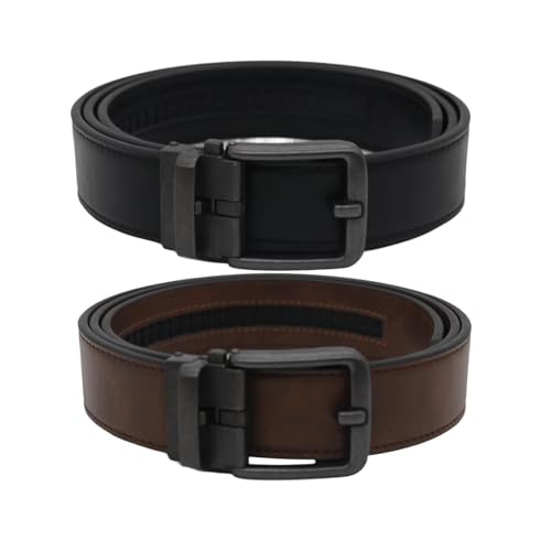 Men's Leather Belts with Buckle, 2 Pack, Black and Brown