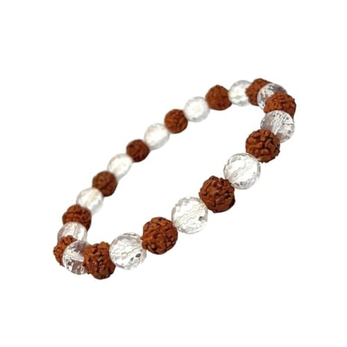 GOLDEN QUARTZ - THE CRYSTAL HUB Rudraksha & Clear Quartz Bracelet for Men and Woman, Natural Healing Stress Relief, Holistic Balance, Energy & Aura Cleansing Crystal Combination Beads Size 8mm