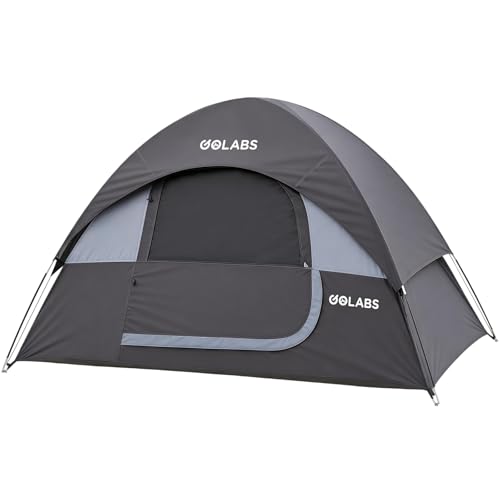 Golabs CT1 2 Person Camping Tent, Easy Set Up in 3 Mins, PU1500mm Waterproof w/Mesh Top & Door with Ventilation, Lightweight 4.4lbs Portable Family Tent with Carry Bag &Interior Storage Pockets &Hook
