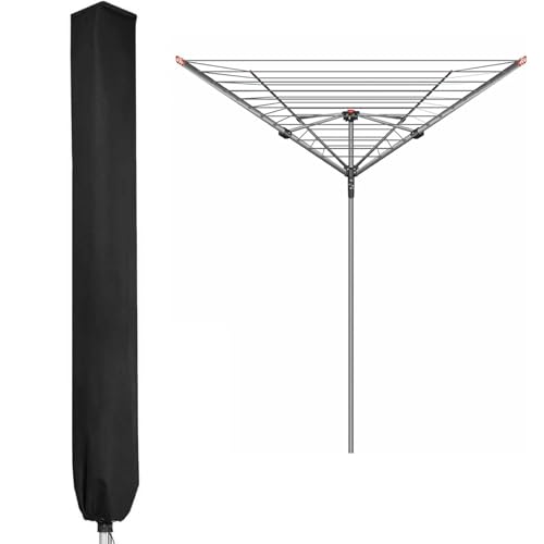 Rotary Washing Line Cover 16x16x165cm Waterproof Washing Line Cover Clothes Airer With Zip 600D High Density Oxford PVC Coating, Black