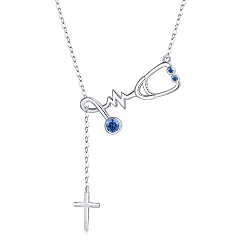 925 Sterling Silver Nurse Stethoscope Cross Pendant Necklace Medical Assistant Jewelry Gift for Women Registered Nurse Doctor Medicine Lariat Y Necklace Medical Student Graduation Birthday Jewelry Gift Nurse Week Jewelry Gifts
