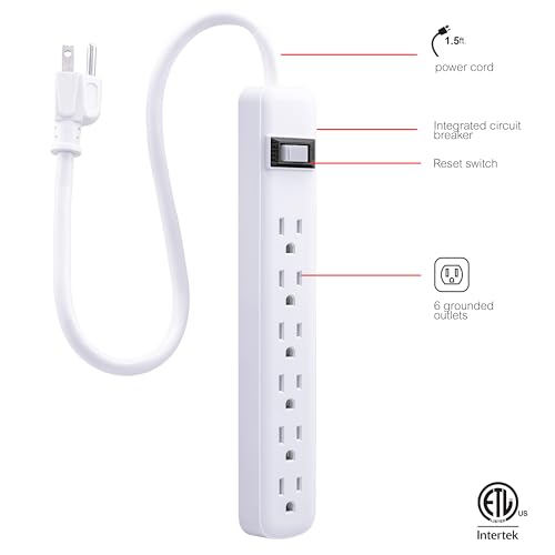 GE Power Strip, 2 Pack, 6 Outlet Extender, 1.5 ft Extension Cord, Plastic - image 2