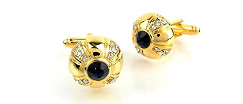 1 Par de Mancuernillas para Hombre con Cristal Negro y Diamante Dorado