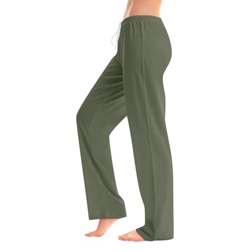 Kenvina Womens Wide Leg Casual Pants High Waisted Lounge Pants Comfy Business Work Pants Pj Loungewear with Pockets（2-Army Green,Small）