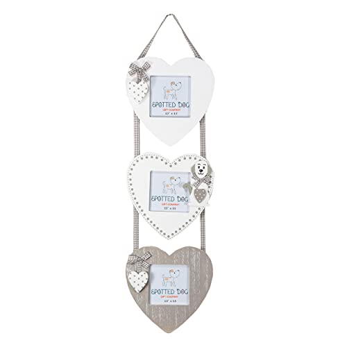 SPOTTED DOG GIFT COMPANY - Cadre pour 3 Photos - en Bois - à accrocher - décoration Murale en Forme de Coeur - Cadeau pour Les Amis des Animaux - Motif Chien - Blanc/Gris Cover