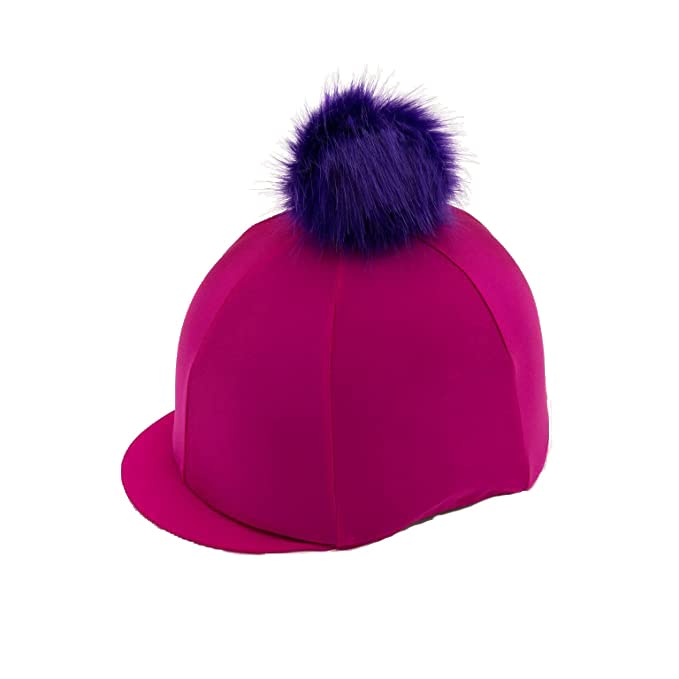 Luvponies Personalised Riding Cerise Hat Cover with Purple Pom Pom
