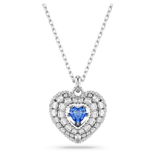 Swarovski Idyllia Anhänger, Blaue und Rhodinierte Damenhalskette mit Herz-Motiv und Strahlenden Swarovski Kristallen