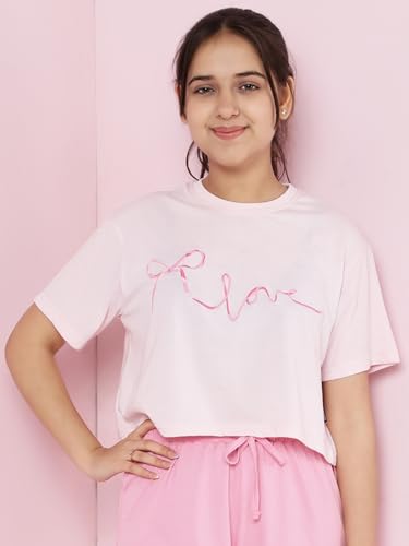 Image of Li'l Tomatoes Girls Crop T-Shirt | 100% Cotton | Graphic Printed Summer Top | Soft & Breathable Casual Wear | 7-16 Years