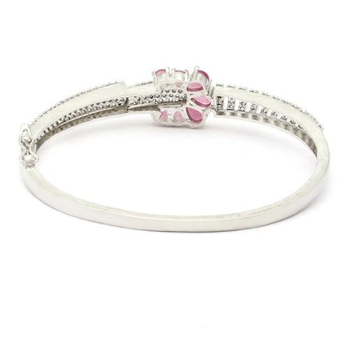 Image of ZENEME Rhodium-Plated Square Shaped American Diamond Studded Kada Bracelet For Girls and Women