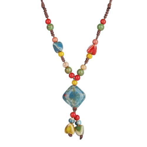 DS Boho Beaded Necklace for Women–Colorful Ceramic & African Tribal Beads, Adjustable Long Chunky Bohemian Jewelry with Gift Box Packaging,Hippie Witchy Vintage Handmade Fashion Statement Necklace