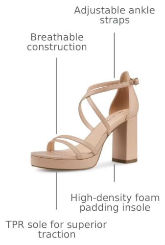 Image of CELLENZ Women Strappy Platform Heels: 3.4 Inch Chunky Heeled Sandals, Comfortable Sexy Block High Heels, for Prom Party Bridal Wedding Black White Silver Nude Dressy Shoes